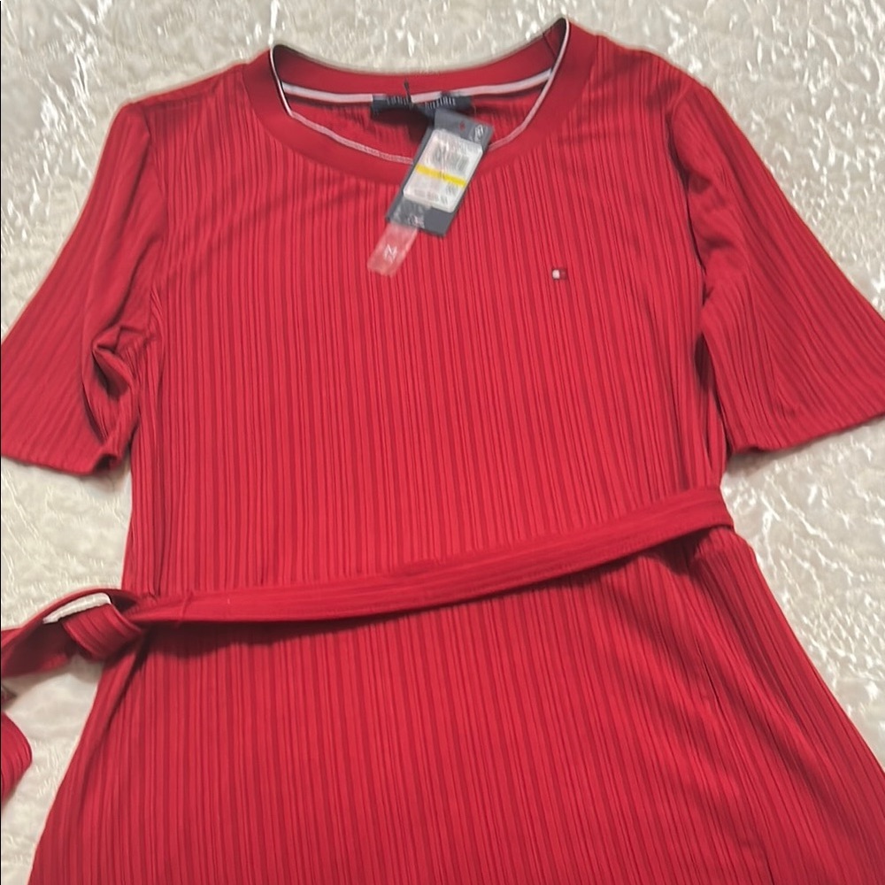 Tommy Hilfiger Red Ribbed Short Sleeve Blouse